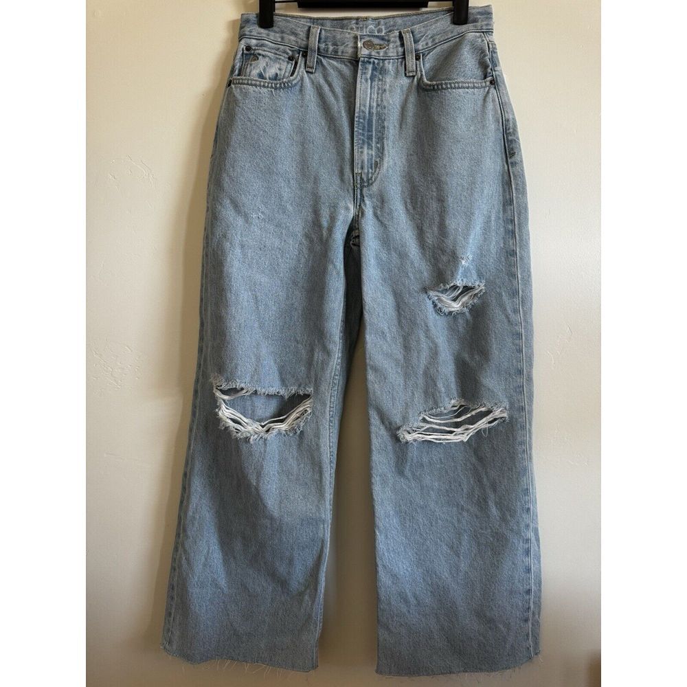 Etica Denim Devon Wide Leg Crop Jeans Size 26 Distressed High Rise Light Wash